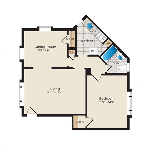 Falkland Chase Apartments in Silver Spring, Maryland 1 Bedroom Floor Plan